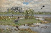 bruno liljefors, Landscape With Cranes at the Water